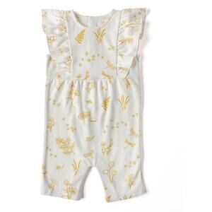 PEHR Botanica Sleeveless Romper, Marigold Baby Girl 0-3 Months Organic Cotton
